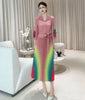 Gradient Color print Pleated women's Dress tie flowe Flared Sleeve elastic lace up design Long Dresses 2DB6658