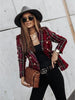 Casual Thin Suit Lady Long-sleeved Blazer Double-breasted Check Blazer Slim Fit Office Lady Elegant Chic Jacket Coat