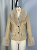 Beige Faux Suede Women Jacket Fur Collar Cuffs Trim Button Front Coat Vintage Western Cowgirl Style Warm Winter Outerwear