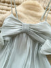 French Sweet Bow Camisole Mini Dress for Women Korean Version Pink Ruffle Edge Sexy A-line Dress T106