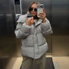 Printed Cotton Padded Coats Women Hooded Waist-Cinching Zipper Quilted Jackets Winter Casual Woman Outerwear
