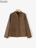 OL Jackets Woman Long Sleeve Stand Collar Outerwear Autumn Vintage Party Work Wear Female Elegant Button UP Coats