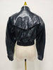 Edgy Faux Leather Cropped Jacket for Women Lapel Snap Button Irregular Pleated Ruffle Hem Long Sleeve Biker Coat