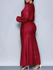 Shiny Women's Dress Spring Autumn O-neck Long Sleeve Slim Hips Banquet Long Dress Female Pleated Party Fishtail Dresses