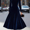 Autumn Simple Elegant Navy Blue Long Dresses For Women High Collar Long Sleeve High Waist Temperament Female Style Dress