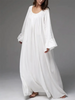 Parc Fee Casual Loose White Women Dress Elegant U-Neck Long Sleeve Floor-Length Dresses Simple Oversize Solid Female Dress