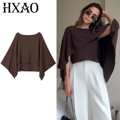 Knit Brown Cape Women's Poncho Autumn Bolero Layers Cloak Cape & Poncho Chic And Elegant Woman Coat Crop Shawl
