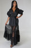 Women Puff Half Sleeve Cascading Ruffles Mesh Patchwork Shirt Style Maxi Dress Autumn Street Long Dresses Vestidos