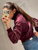 Women Suede Short Jacket Loose Red Stand Collar Long Sleeve Zipper Coat Autumn High Street Lady Outerwears