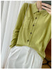 Women's Elegant Spring Knitted Cardigan Wool Polo Neck With Pockets Solid All-Match Casual Soft Tops Coats ZB1047006
