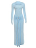 Ruched Elegant Maxi Dress Women Daily Casual Skinny Full Sleeve Solid Gown Midnight Prom Party Long Bodycon
