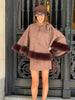 Elegant Plaid Cape Skirt 2 Piece Set Women Chic High Waist Single Breasted Faux Fur Hem Shawl Coat Suit Fall Winter Party Outfit