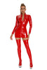 Sexy Women Latex PU Micro Mini Dress Shiny Zipper Open Bust Long Sleeve Costume Tight Dress Elastic Bodycon Pack Hip Leoatrd
