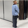 Casual Blue Multiple Patch Pocket Jacket Women Chic Corduroy Collar Single Breasted Short Coat Lady Daily Spring Wear
