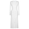 Three Colors High-quality Elastic Knitted Fabric Hollowed Out Single Breasted Round Neck Long Sleeved Slim Fit Women Dress
