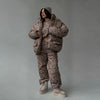 Winter Leopard Print Thicken Coat Pants Women Set Long Sleeve Zippers Hooded Jacket Wide Leg Trousers Lady Outfit