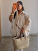 Striped Print Shirt Pants Set Turn Down Collar Three Quarter Sleeve Blouses Wide Leg Trousers Suit Casual Chic Women Outfit