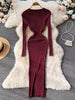Winter Women Knit Maxi Dress O Neck Autumn Long Sleeve Slim Solid Harajuku Ladies Pencil Sweater Long Dresses