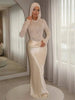Off Shoulder Lace Satin Maxi Dress Women Elegant Long Sleeve Ruched Bodycon Mermaid Evening Club Party Formal Dress
