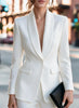 Women Formal Blazer Jacket Shawl Lapel Deep V Neck Shoulder Pad Long Sleeve Slim Office Business Coat