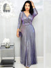 Elegant Women's Long Dress Long Sleeve Bronzing Pleated Dress With Belt High Waist V-neck Party Dresses Robe Femme