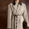 Waist Cinching Woolen Long Coat For Women Lapel Long Sleeve Single-breasted Coat With Belt Lady Commuter Outwears