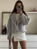 Autumn Grey Woolen Short Overcoats Elegant Female Lapel Full Sleeves Cropped Jacket Lady Commute High Street Outerwear
