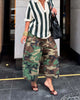 Women's Camouflage Wide Leg Pants Loose Casual High Waist Vintage Pockets Cropped Pants Harajuku Capris