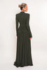 Women Glitter Maxi Evening Dress Deep V Neck Long Sleeve Ruched High Slit Formal Party Dress For Wedding Guest Prom