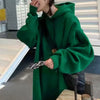 Plus Size Hooded Loose Long Hoodie Thick Fleece Sweatshirts Coat Winter Midi Dress Warm Women's Oversize Jacket Casual Outerwear