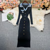 Brand Autumn Knitted Long Dress Women Y2K Embroidery Long Sleeve Bodycon Sweater Dress Streetwear Robe