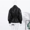 Solid PU Leather Jacket Women Turn-down Collar Zipper Front Puffy Sleeves Stylish Coat Spring Casual Lady Outerwear