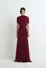 Women Ruched Maxi Dress Asymmetric Draped Sleeve High Neck Bodycon Mermaid Formal Evening Party Gown