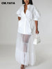 Women Puff Half Sleeve Cascading Ruffles Mesh Patchwork Shirt Style Maxi Dress Autumn Street Long Dresses Vestidos