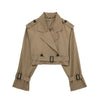 Women Belt Cropped Trench Spring Jacket Vintage Streetwear Double Breasted Long Sleeve Top Female Coat Outfits