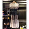 Designed Women's Pleated Dress O-neck Loose Fit Color Block Beaded Long Sleeve Famale Clothing 2DB6598