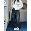 Women's Star Print Wide Leg Jeans Spring Autumn American Style Loose Baggy Tapered Trousers Casual Streetwear Denim Pants