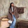 Women Solid Faux Fur Coat Elegant Lapel Collar Long Flare Sleeve Loose Jackets Winter Warm Female Chic High Street Outerwear