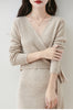 Women V-neck 100% Merino Wool Dress Sweater Autumn Winter Crossing Lace-up Long Sleeve Pullover Knit Skirt Office Lady Knitwear