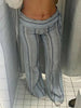 Colorful Striped Wide Leg Trousers Women Bohemian High Waist Multi-color Panelled Slim Straight Pants Lady Beachwear