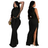 Women O-neck High Split Ruched Stacked Bodycon Midi Maxi Dress Evening Party Club Vestidos Sexy Chic Long Dresses