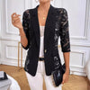 Elegant Single Button Lace Spliced Suit Collar Jacket For Women Half Sleeved Lace Hollow Out Slim White Black Lightweight Coat