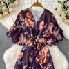Sexy chic puff sleeve slim Criss-Cross A-line dress Chic Vintage Women Casual women clothing