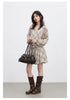 Women Dresses V Neck Loose Casual A Line Lace Up Long Sleeved Plaid Dress Puff Sleeve Spring Autumn