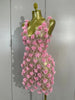 Women Evening Party Club Birthday Dress Pink Pearl Flower Mesh Sexy See Through Mini Dress Nightclub Photoshoot Stage Costumes