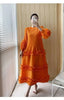 Elegant Women Pleated Dress O Neck 3D Floral Long Sleeves Fungus Spliced Design A-line Dresses Party 2AA1375