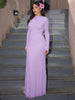 Elegant Pink Irregular Pleated Maxi Dress Women O-Neck Long Sleeve Ruched Slim Long Dress Wedding Guest Evening Party Robes