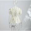 Elegant Printed Waist Cinched Women's Jackets Stand Collar Single Breasted Bubble Sleeve Blouses Summer Lady Commute Tops