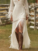 Elegant Vintage Women's Boho Tassel Dress White Lace V Neck Fringe Sleeve Autumn Party Dress Wedding Guest Maxi Dresses
