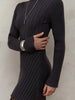 Knitting Dress Women's Spring Knitted Dress Long Sleeve Semi-High Neck A Line Skirt For An Elegant And Playful Look